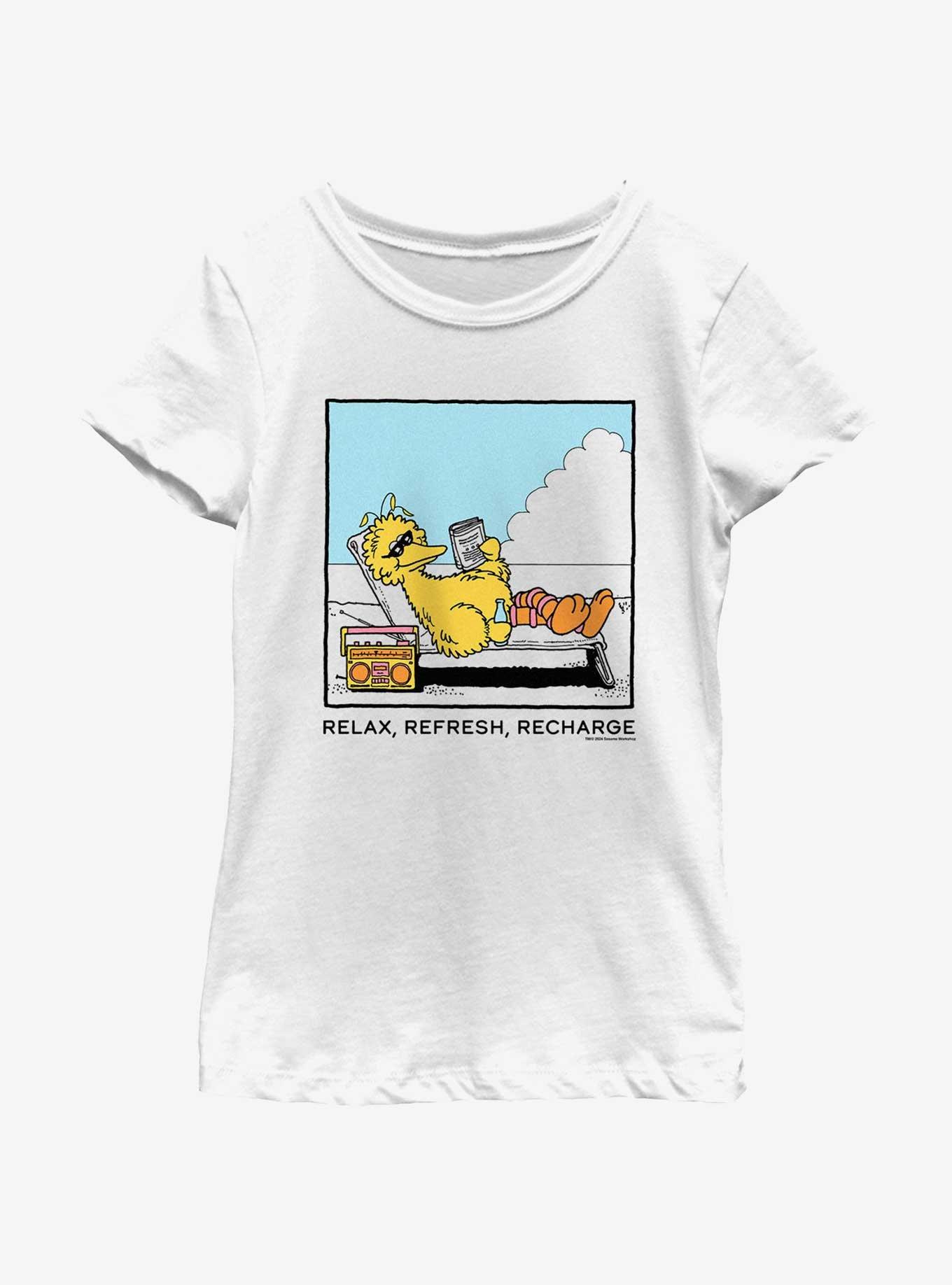 Sesame Street Big Bird Relax Refresh Recharge Youth Girls T-Shirt, WHITE, hi-res