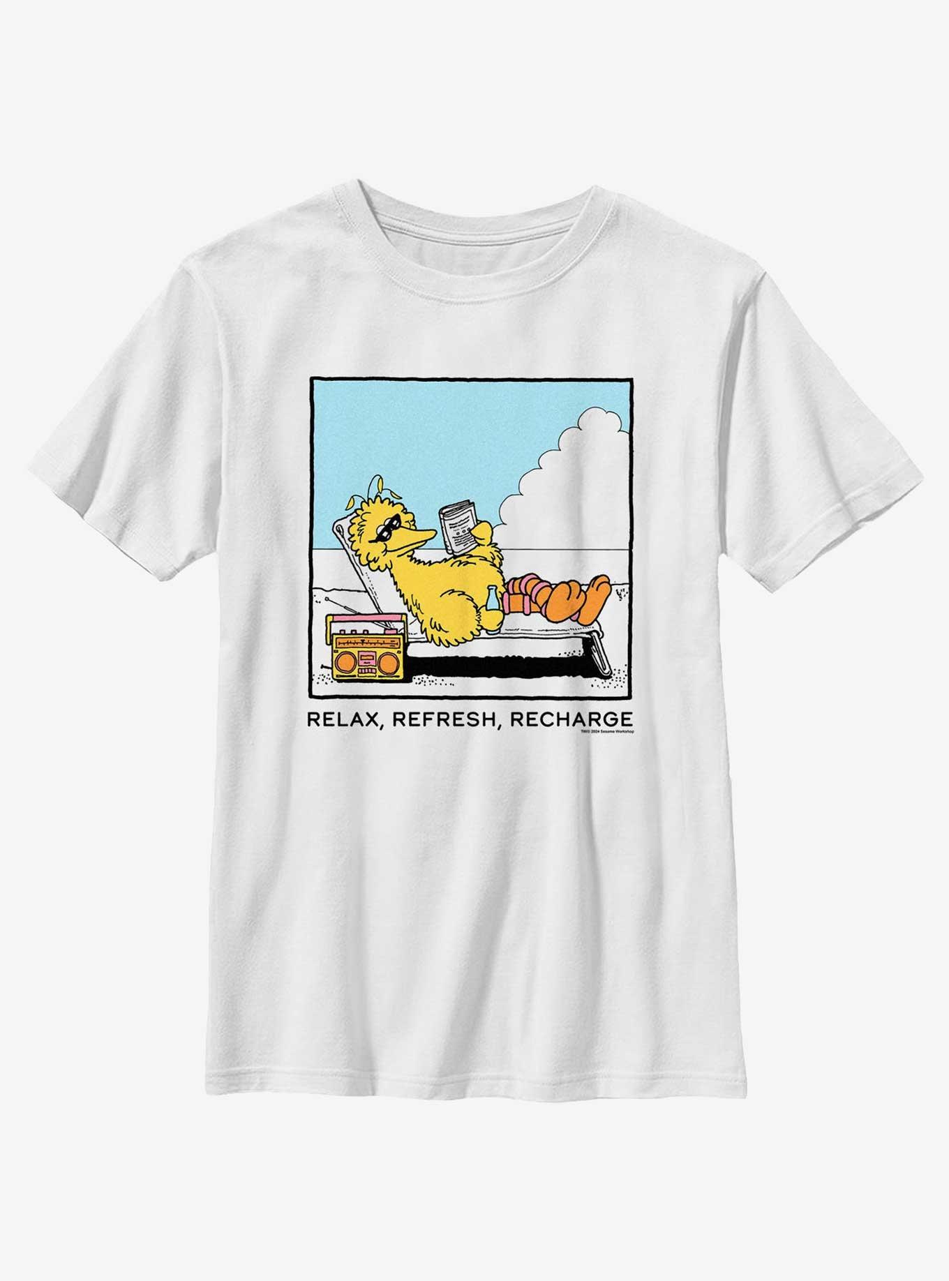 Sesame Street Big Bird Relax Refresh Recharge Youth T-Shirt, WHITE, hi-res