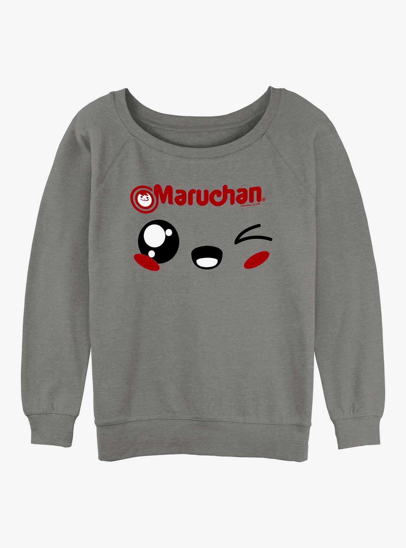 Maruchan Kawaii Wink Face Girls Slouchy Sweatshirt, GRAY HTR, hi-res
