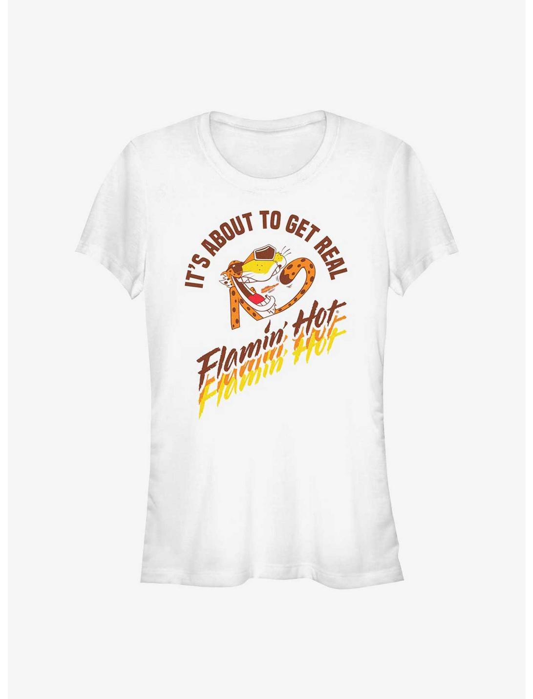 Cheetos It's About To Get Real Flamin Hot Girls T-Shirt, WHITE, hi-res