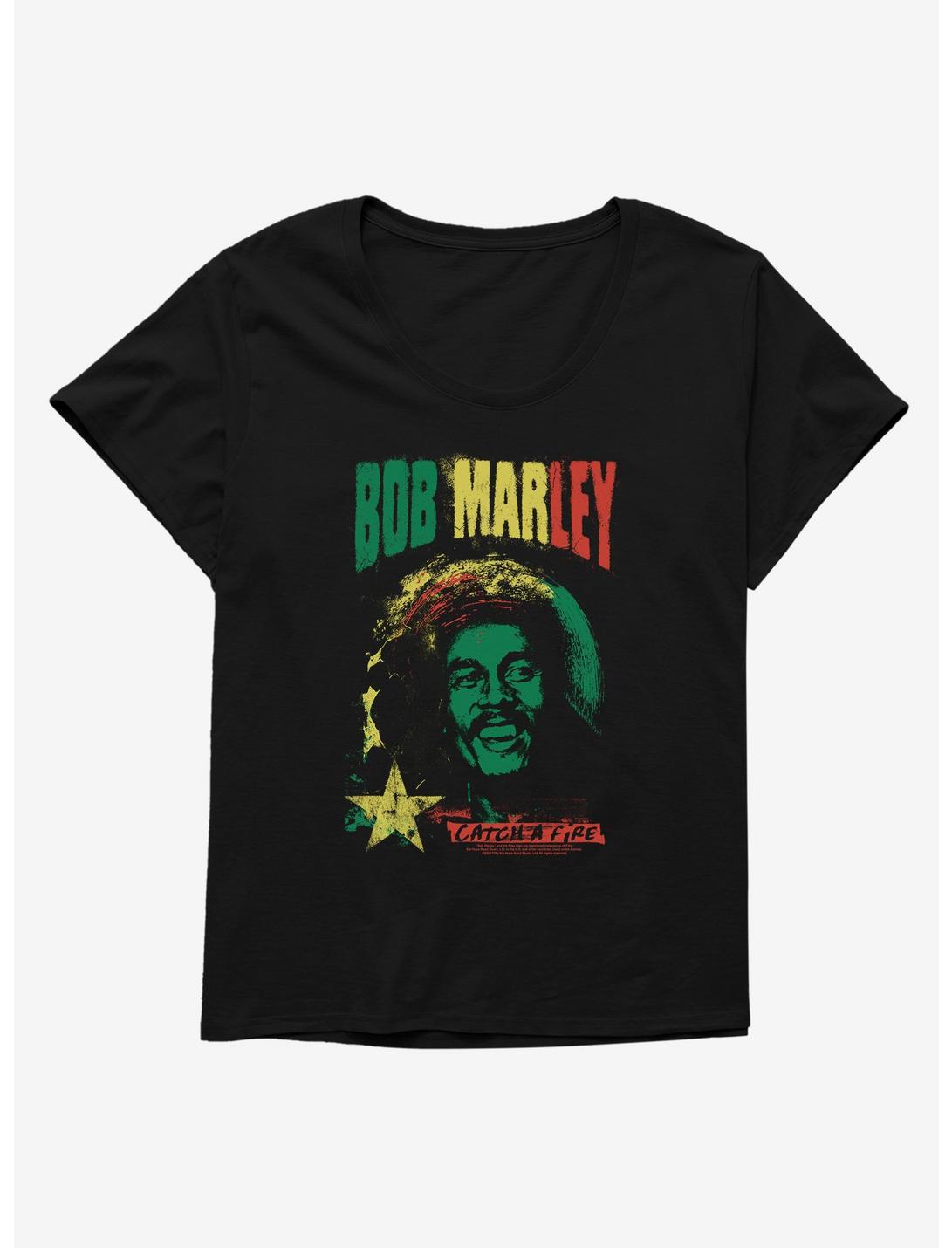 Bob Marley Catch A Fire Womens T-Shirt Plus Size, BLACK, hi-res