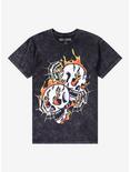 Fire Skull Spiderweb Dark Wash T-Shirt, HEATHER GREY, hi-res