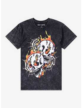 Fire Skull Spiderweb Dark Wash T-Shirt, , hi-res
