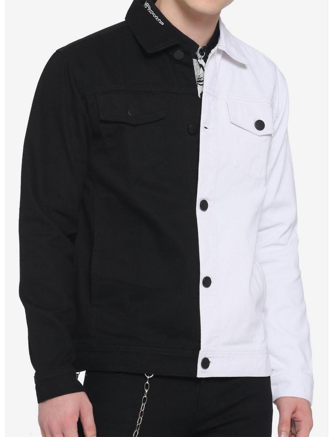 Black & White Split Denim Jacket, BLACK  WHITE, hi-res