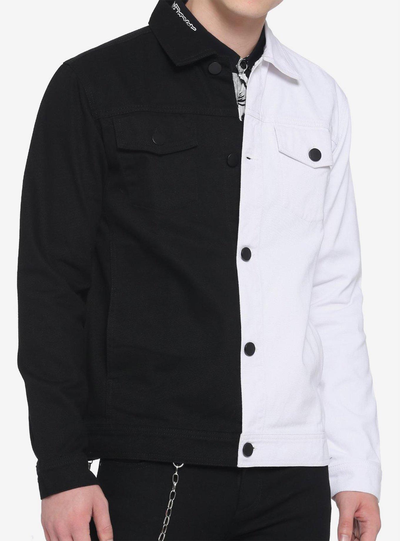 Black & White Split Denim Jacket, BLACK  WHITE, hi-res