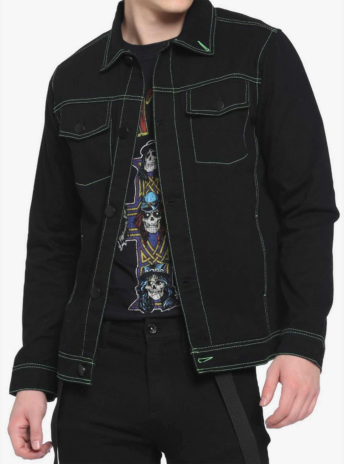 Neon Stitch Black Denim Jacket, , hi-res