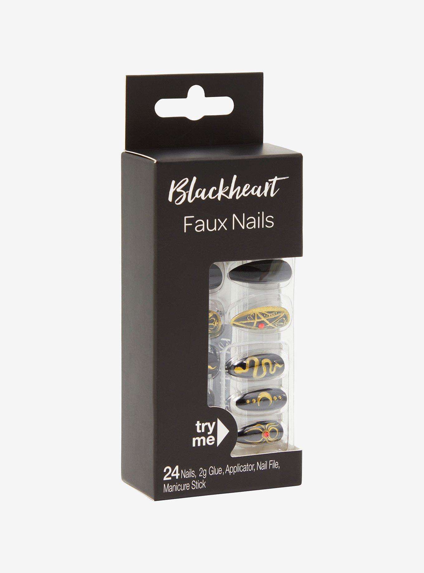 Blackheart Black & Gold Witchy Faux Nail Set, , hi-res