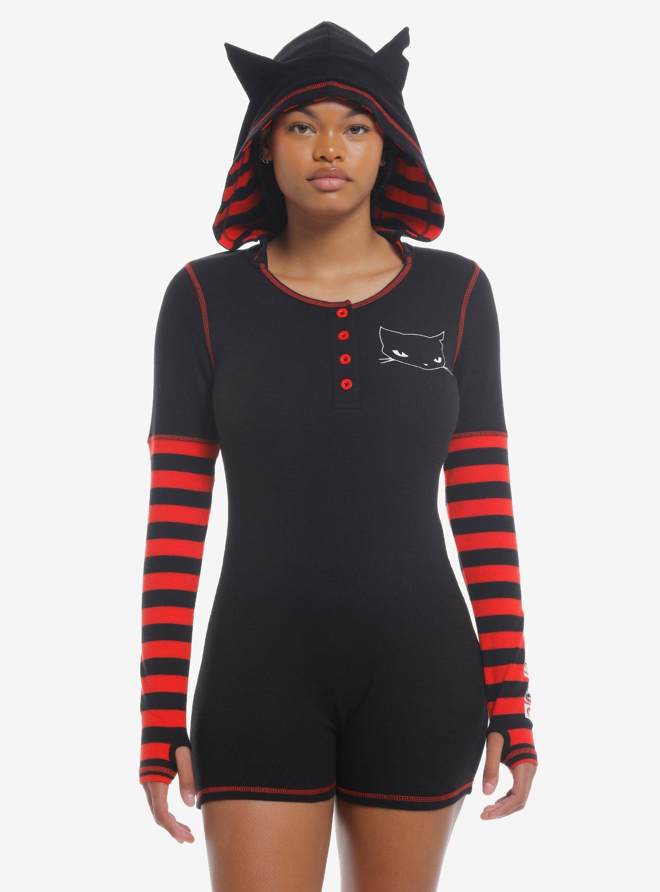 Emily The Strange Cats Hooded Romper, , hi-res