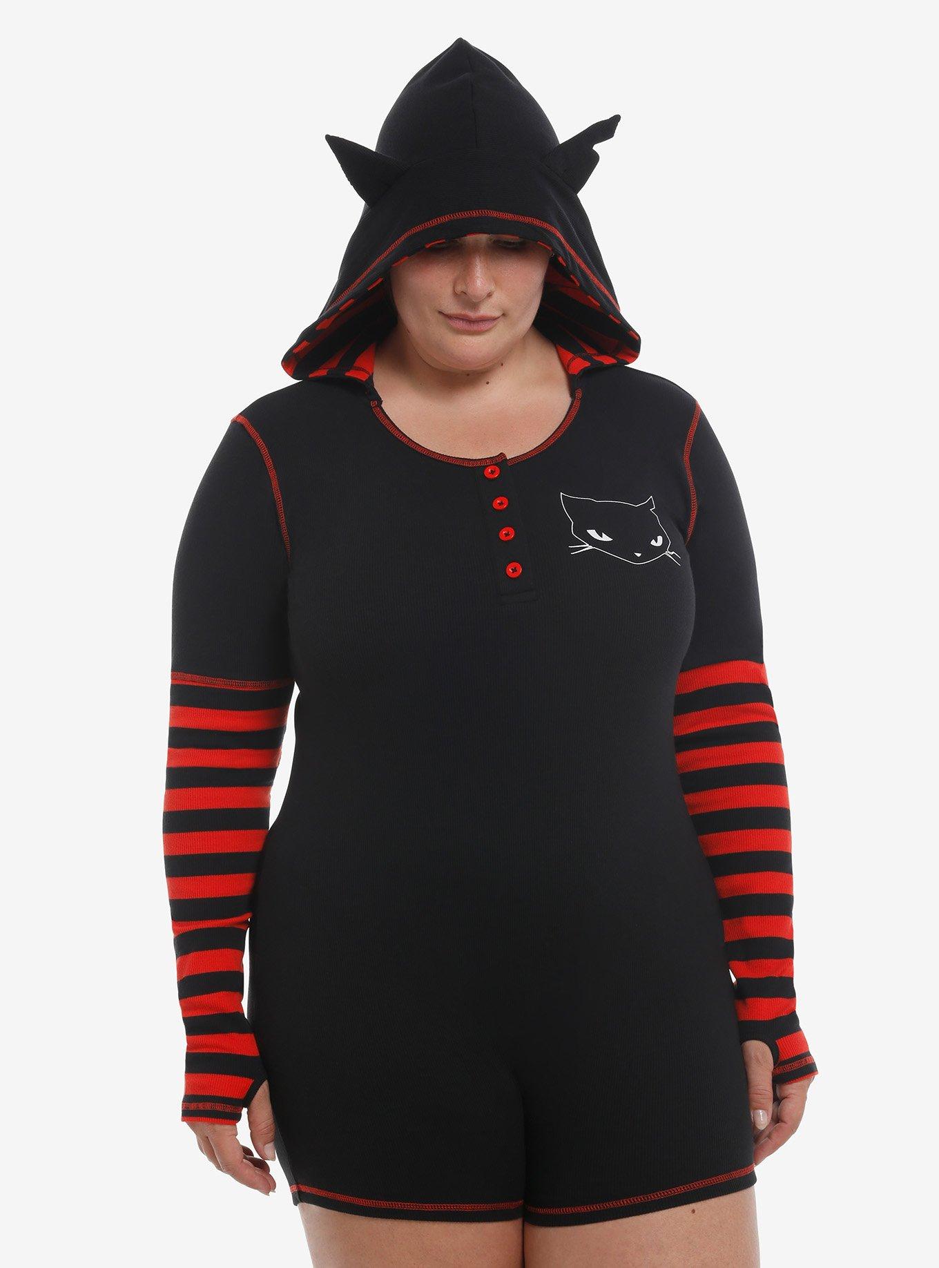 Emily The Strange Cats Hooded Romper Plus Size, MULTI, hi-res