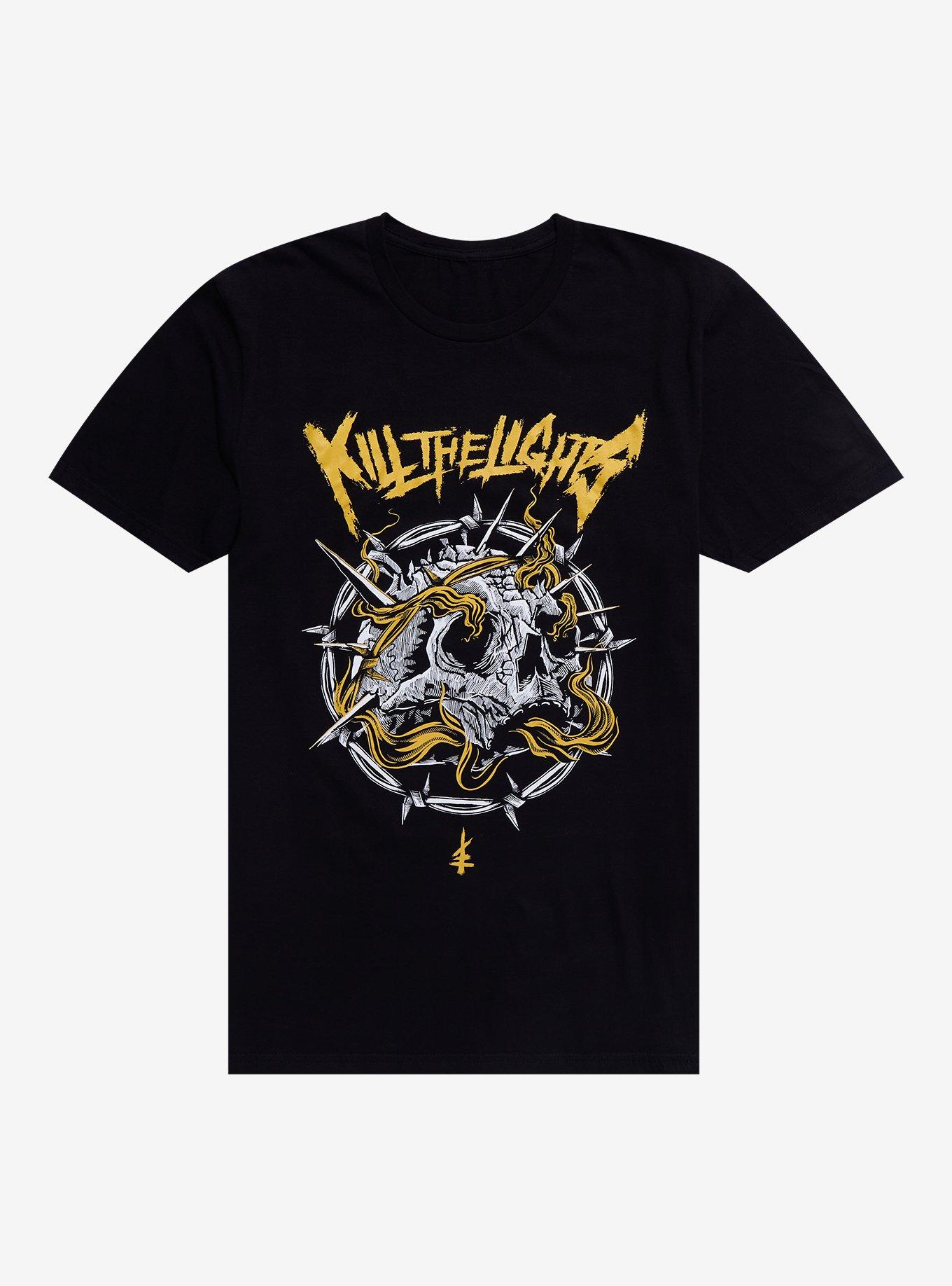 Kill The Lights Barbed Wire Skull T-Shirt, BLACK, hi-res