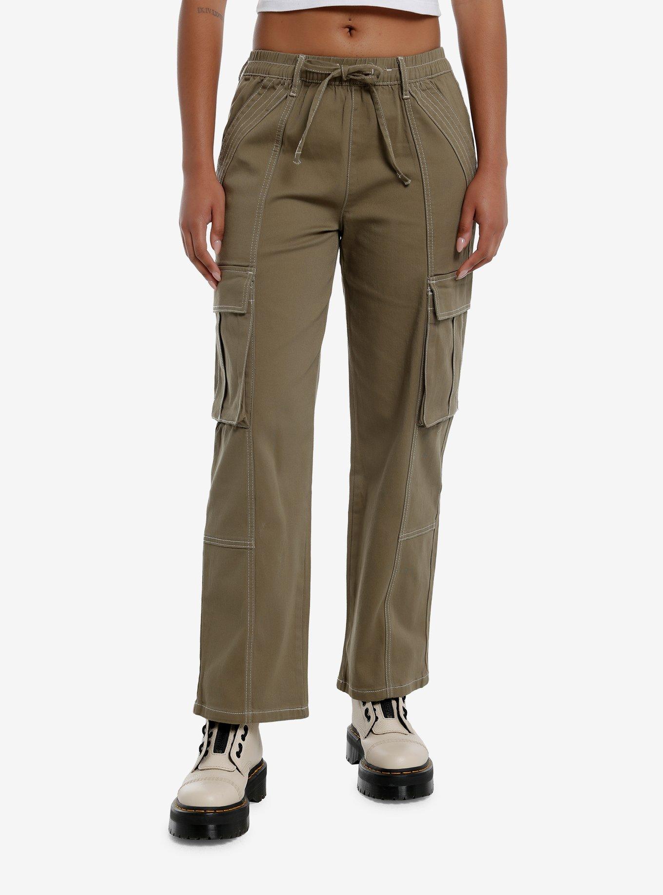 Olive Cargo Wide Leg Pants, , hi-res