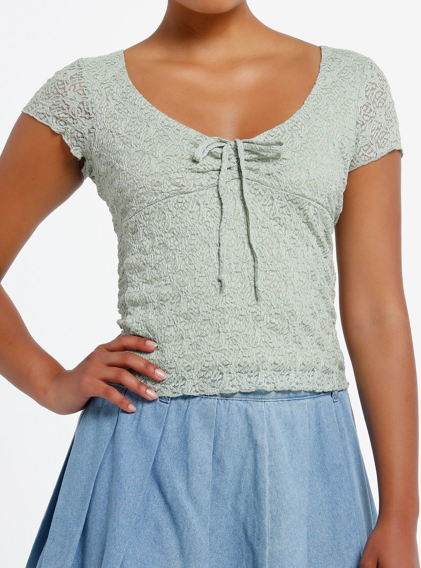 Light Green Lace Girls Top, , hi-res