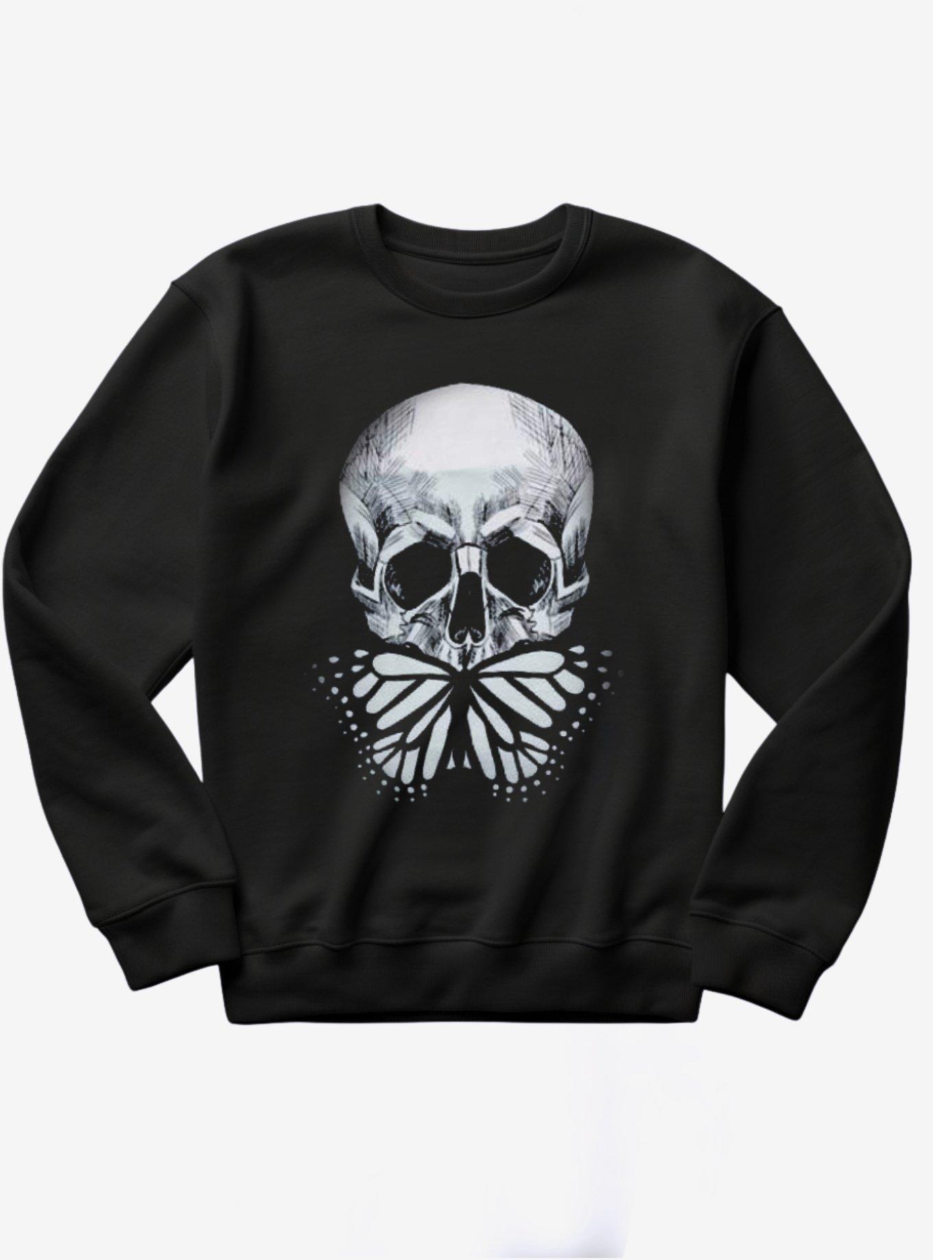 Butterfly Skull Skeleton Goth Sweater, BLACK, hi-res