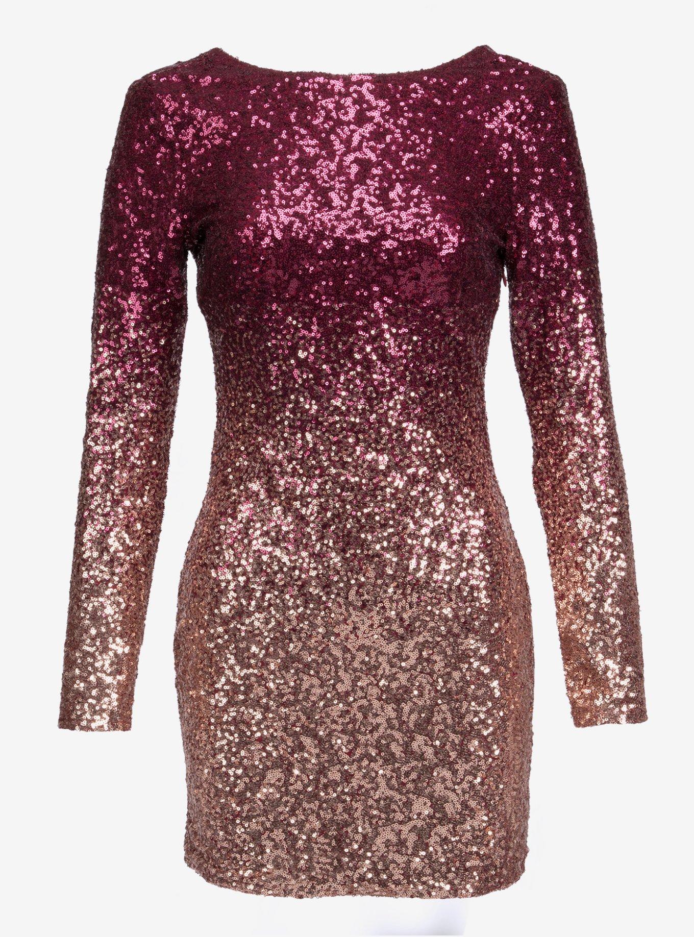 Ombre Sequin Long Sleeve Dress, , hi-res