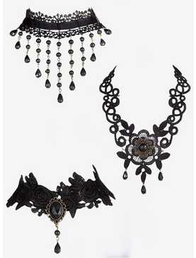 Goth Lace Choker Necklace Set, , hi-res
