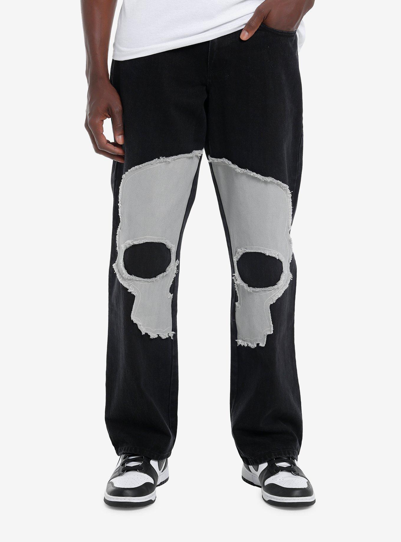 Social Collision Frayed Skull Patch Denim Pants, , hi-res