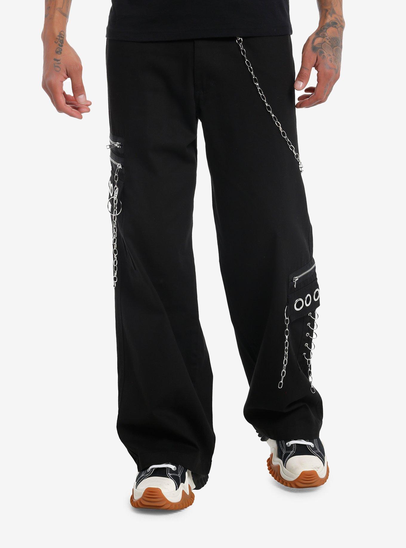 Black & Red Contrast Stitch Denim Shorts With Chains