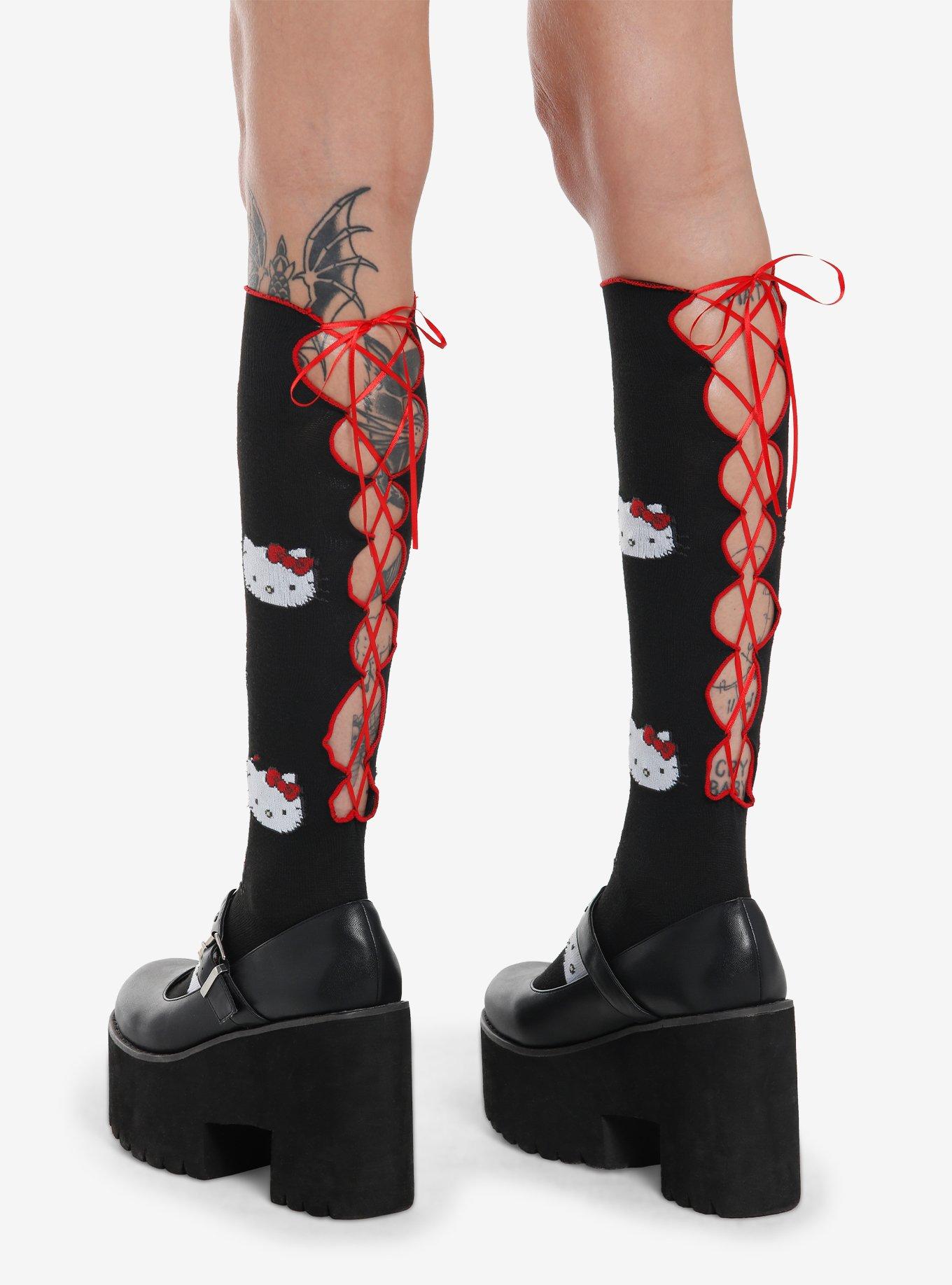 Hello Kitty Lace-Up Knee-High Socks, , hi-res