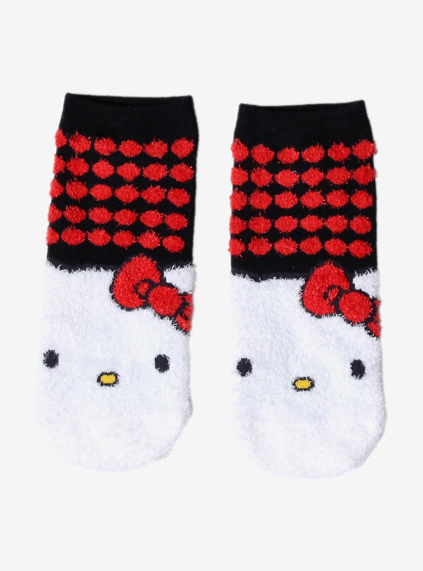 Hello Kitty Polka Dots Fuzzy No-Show Socks, , hi-res