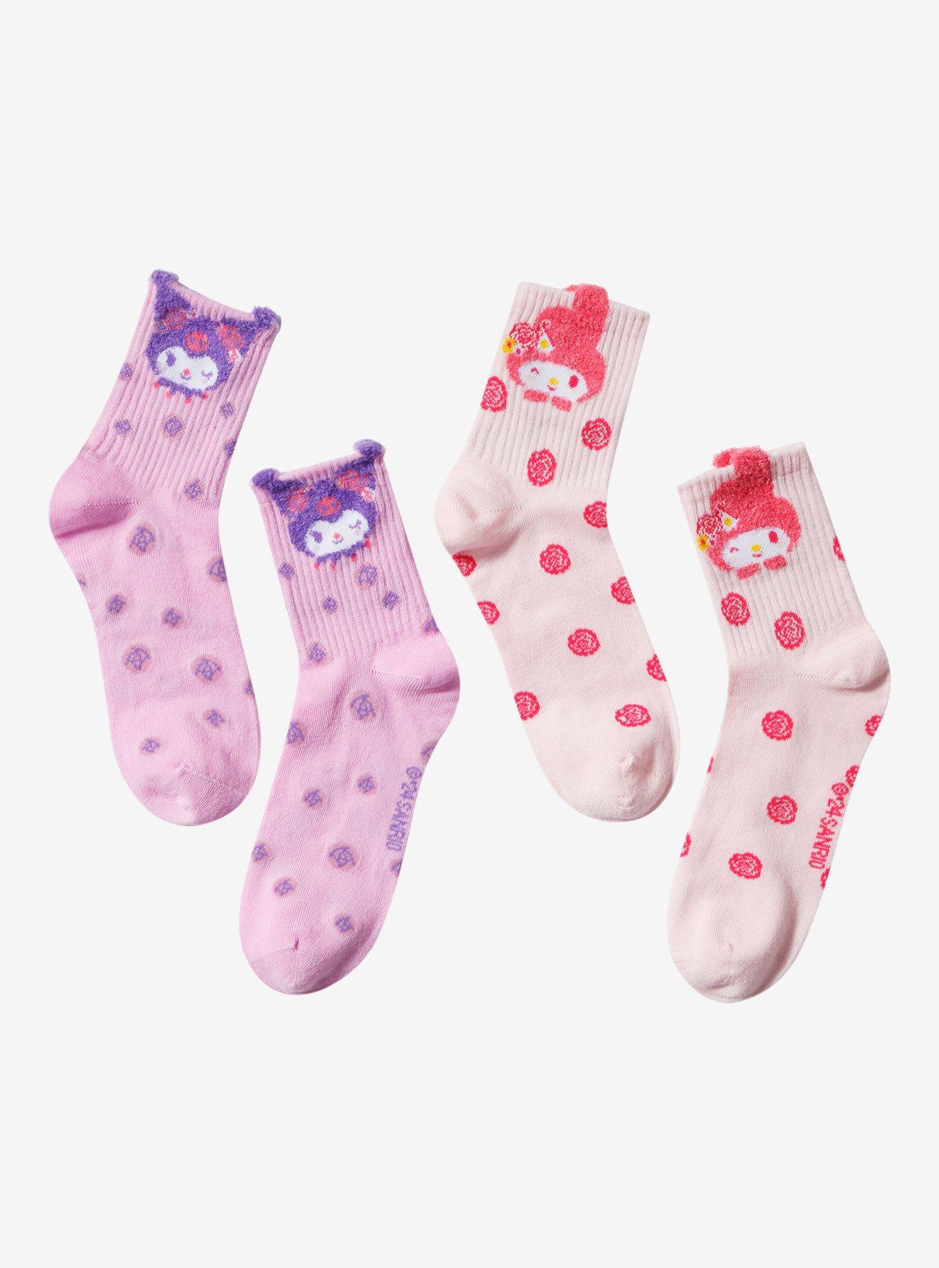 Kuromi & My Melody Floral Crew Socks 2 Pair, , hi-res