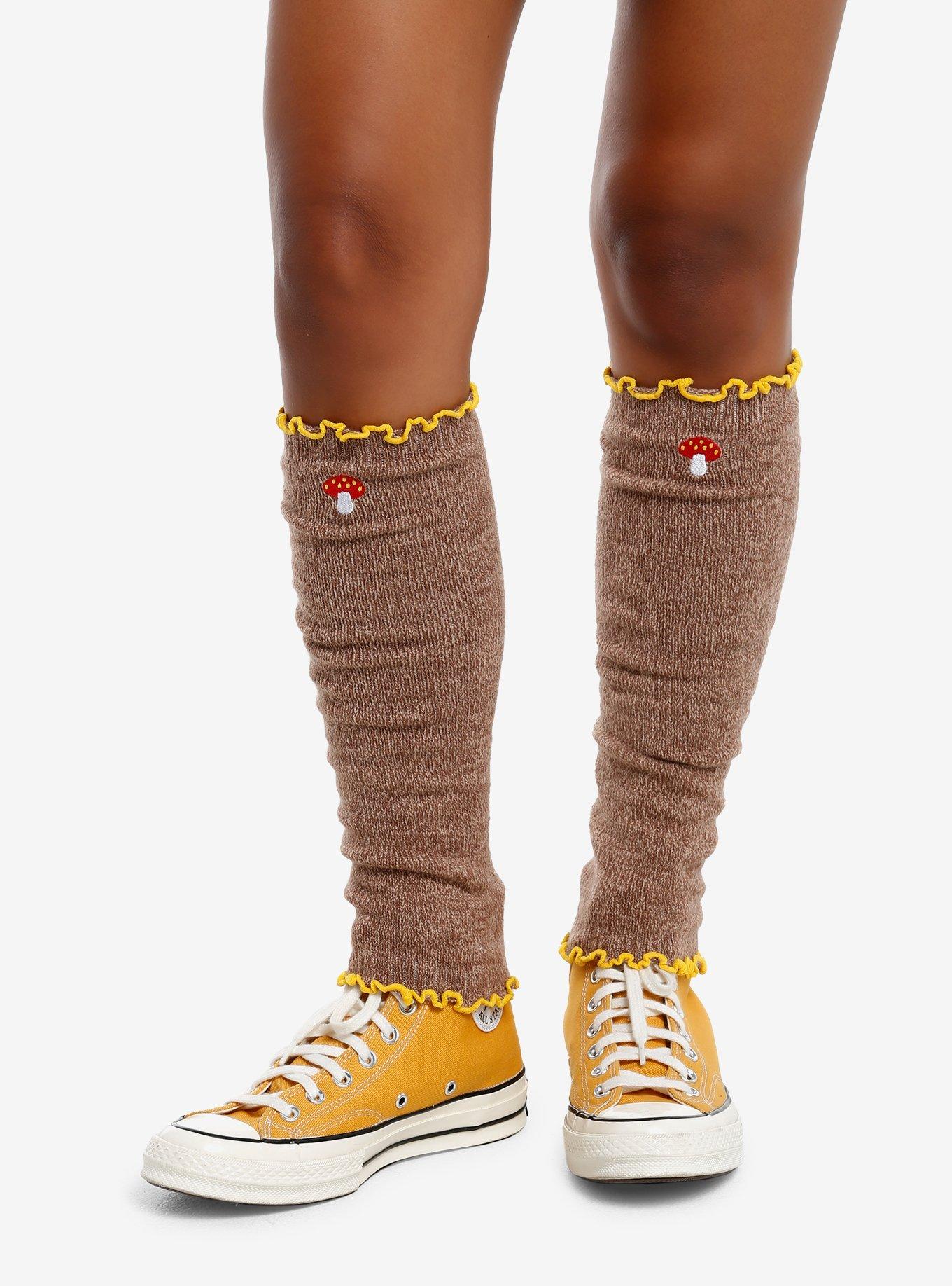 Brown Mushroom Lettuce Trim Leg Warmers, , hi-res