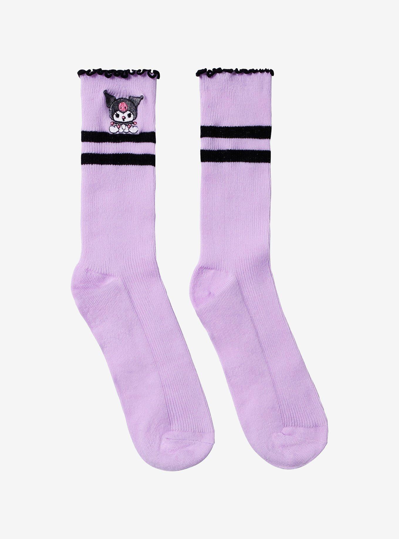 Kuromi Varsity Stripe Lettuce Trim Crew Socks, , hi-res