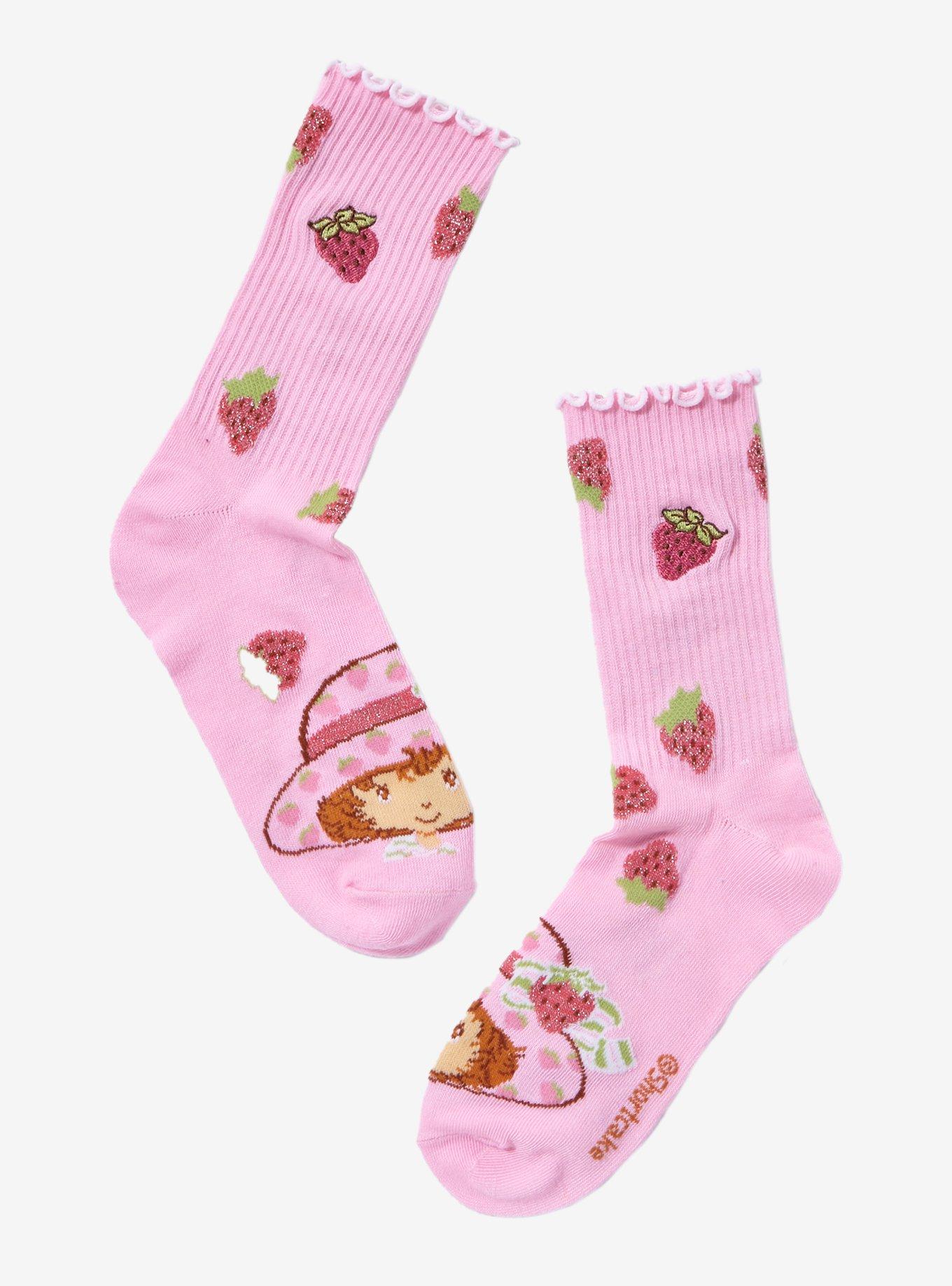 Strawberry Shortcake Glitter Embroidered Strawberry Crew Socks, , hi-res