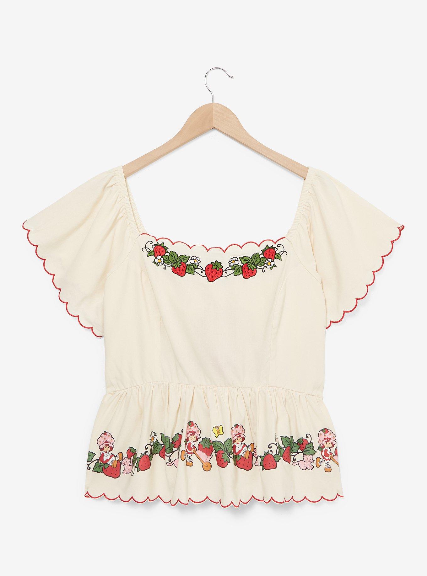 Strawberry Shortcake Ruffled Tie-Back Women's Plus Size Blouse - BoxLunch Exclusive, CREAM, hi-res