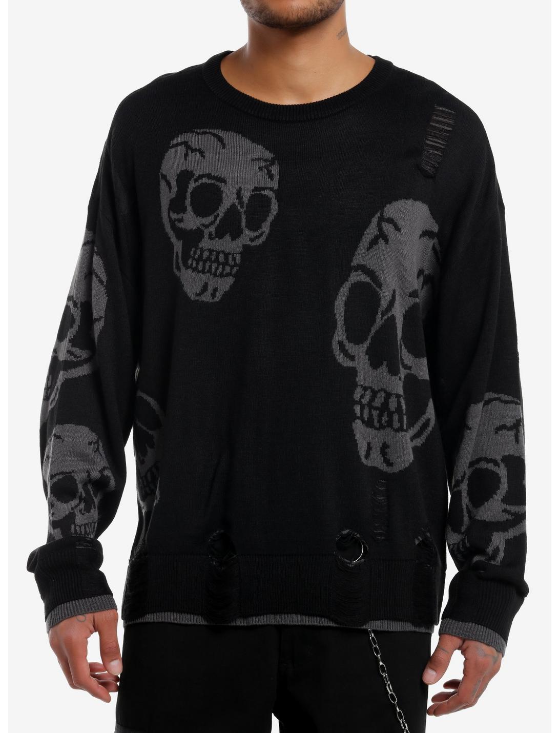 Skulls Distressed Intarsia Sweater | Hot Topic Skulls Distressed Intarsia Sweater | Hot Topic