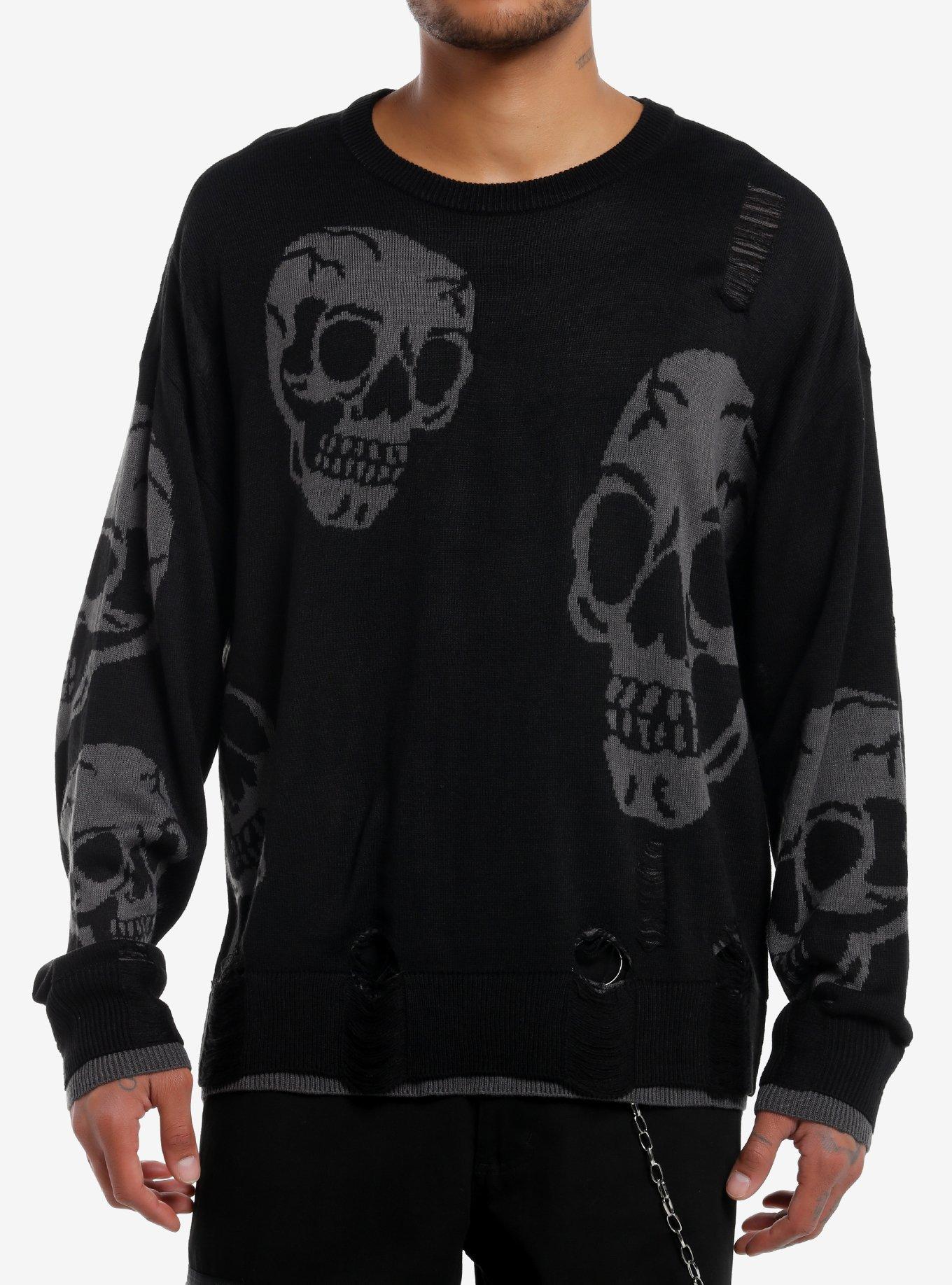 Skulls Distressed Intarsia Sweater, , hi-res