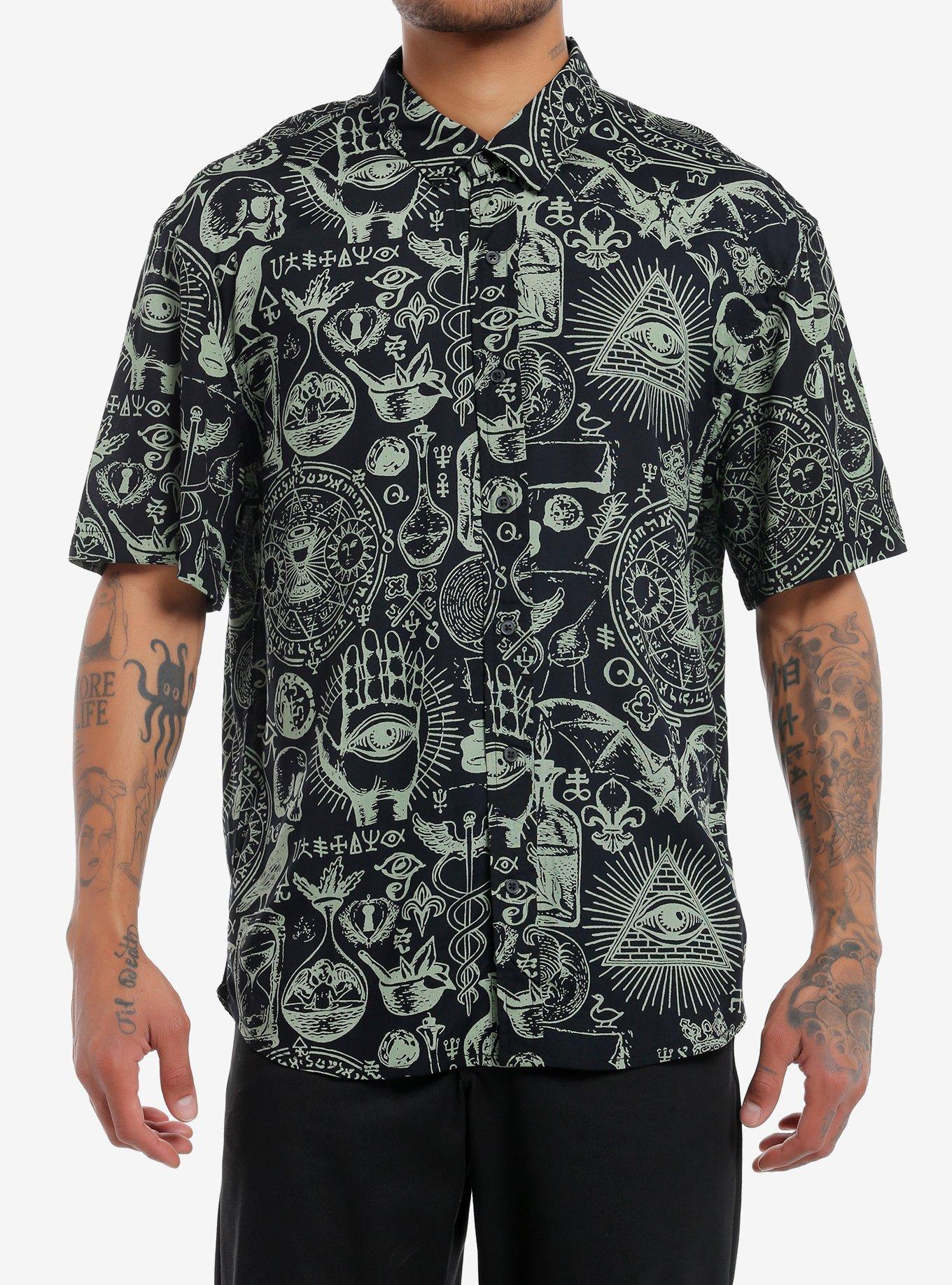 Cosmic Tarot Occult Woven Button-Up, , hi-res
