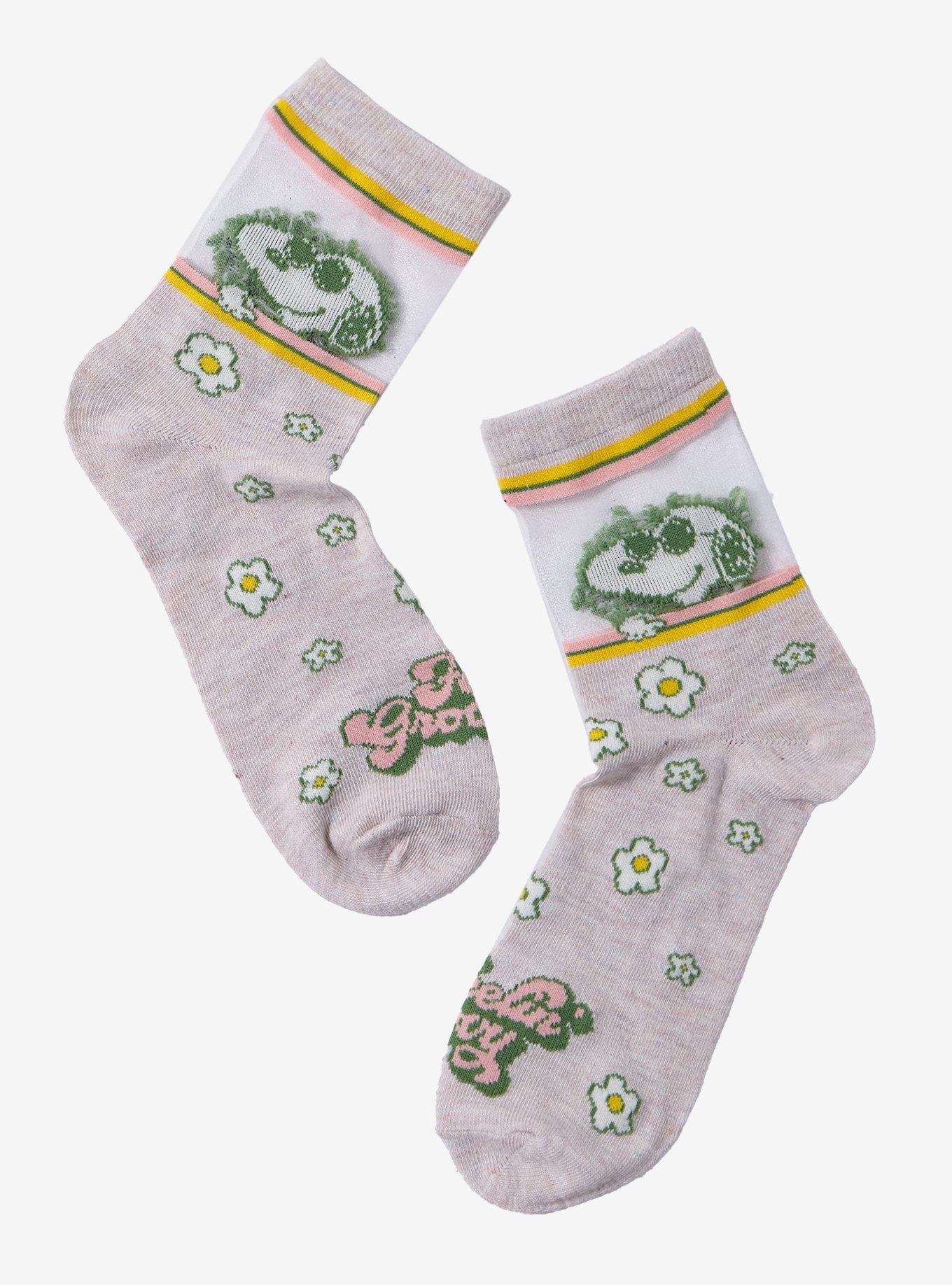 Peanuts Snoopy Floral Mesh Panel Crew Socks, , hi-res