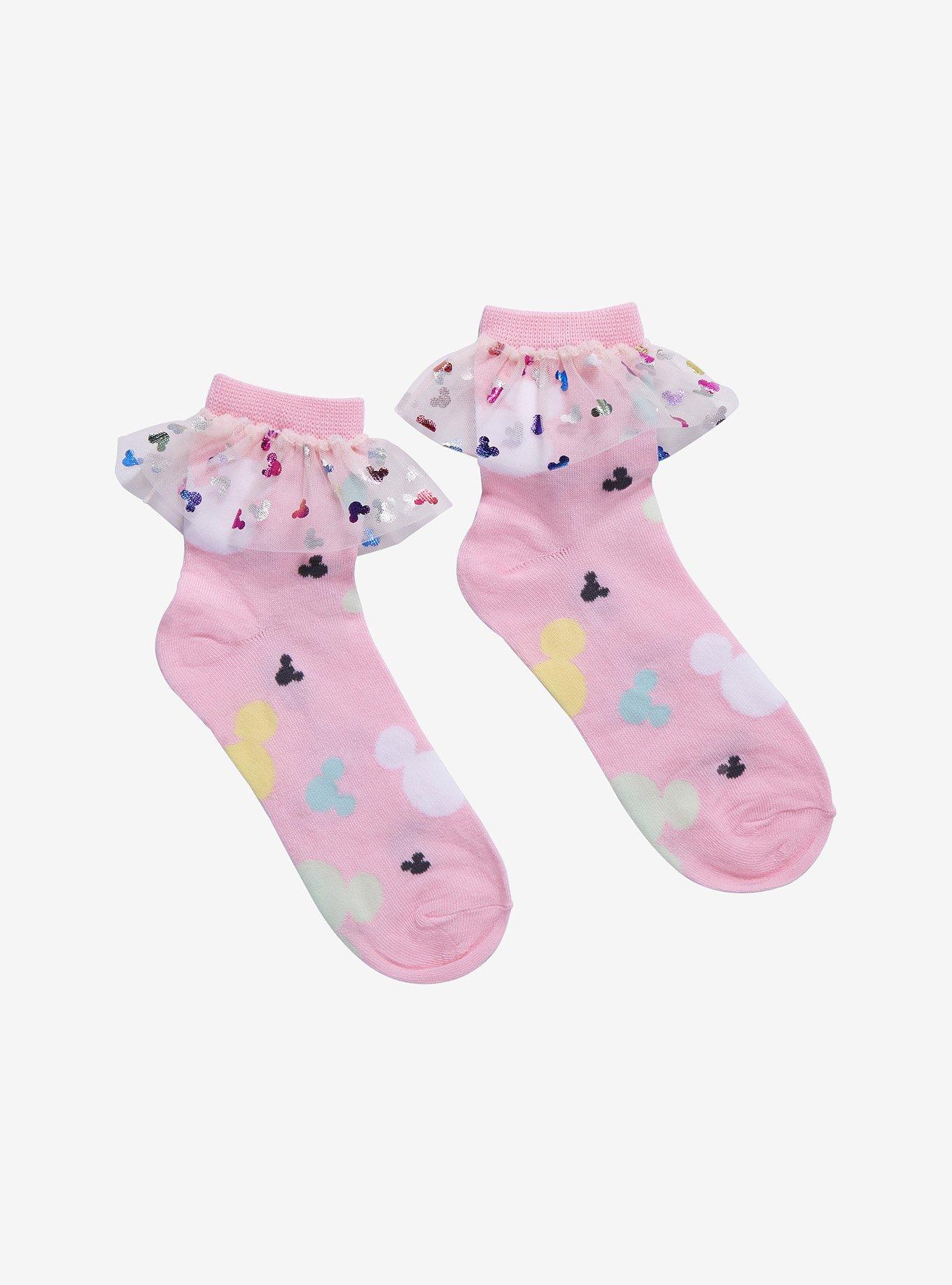 Disney Mickey Mouse Multicolor Foil Tulle Ankle Socks, , hi-res