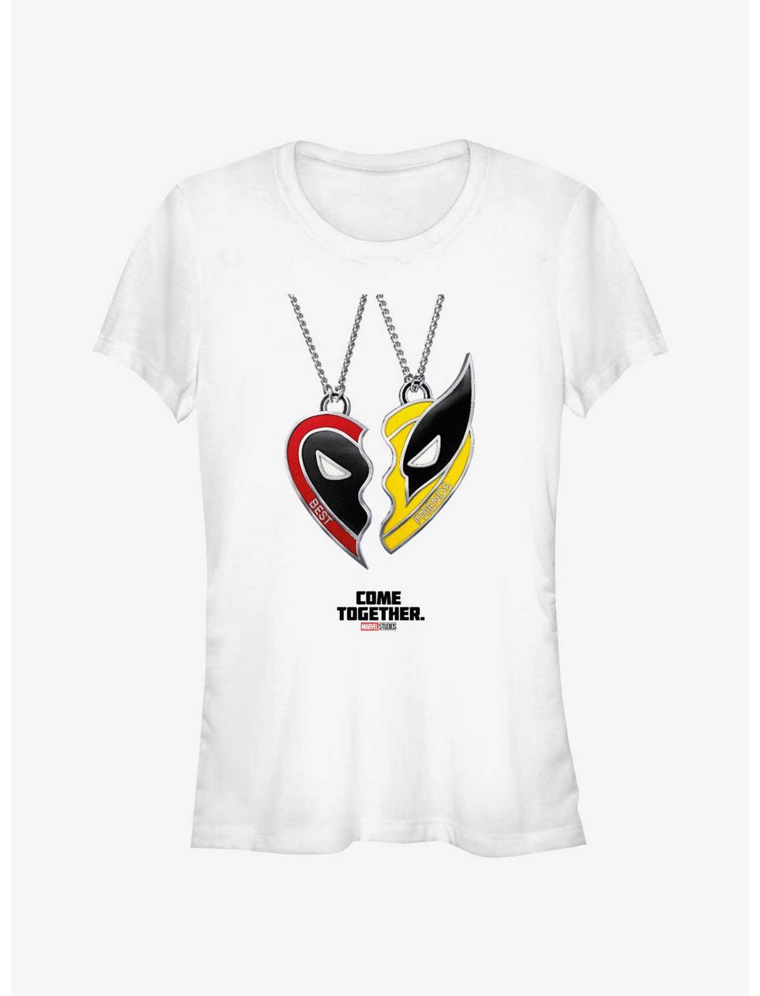 Marvel Deadpool & Wolverine Heart Friendship Necklace Girls T-Shirt, WHITE, hi-res