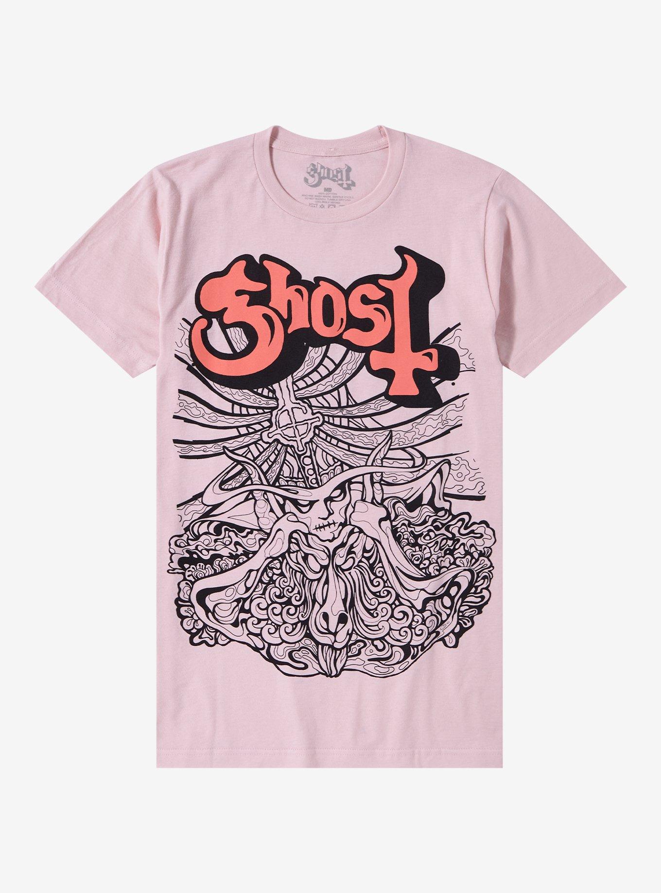 Ghost Seven Inches Of Satanic Panic Boyfriend Fit Girls T-Shirt, PINK, hi-res