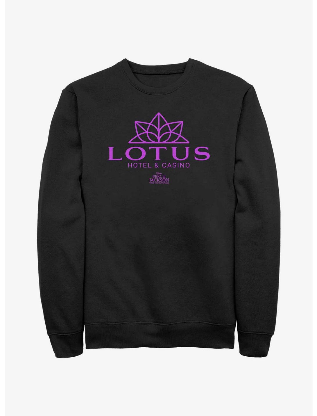 Disney Percy Jackson And The Olympians Lotus Hotel & Casino Logo Sweatshirt, BLACK, hi-res