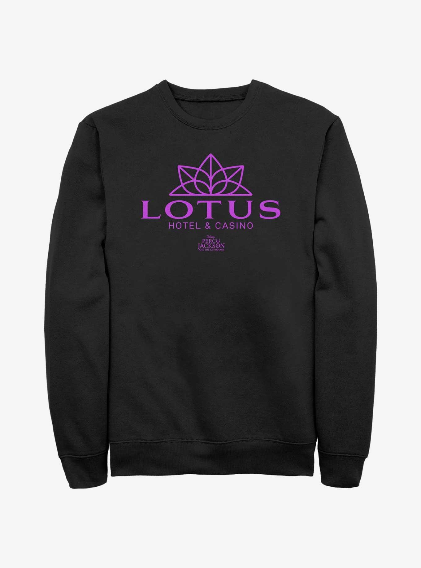 Disney Percy Jackson And The Olympians Lotus Hotel & Casino Logo Sweatshirt, BLACK, hi-res