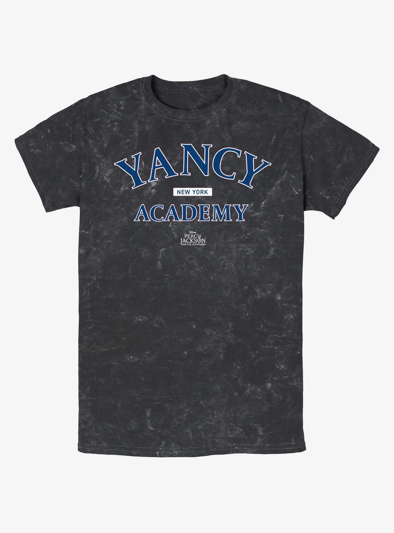 Disney Percy Jackson And The Olympians Yancy Academy Logo Mineral Wash T-Shirt, BLACK, hi-res