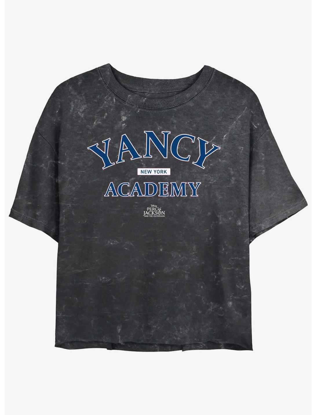 Disney Percy Jackson And The Olympians Yancy Academy Logo Mineral Wash Girls Crop T-Shirt, BLACK, hi-res
