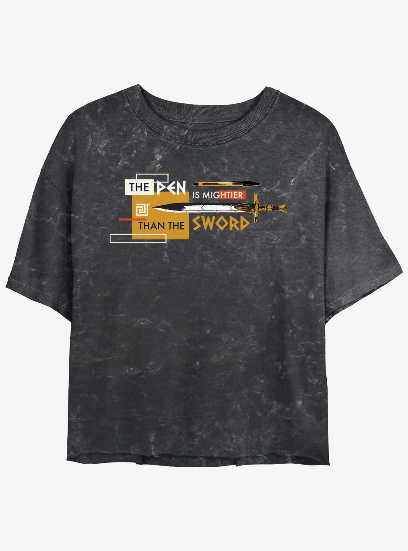 Disney Percy Jackson And The Olympians The Pen Is Mightier Than The Sword Mineral Wash Girls Crop T-Shirt, , hi-res