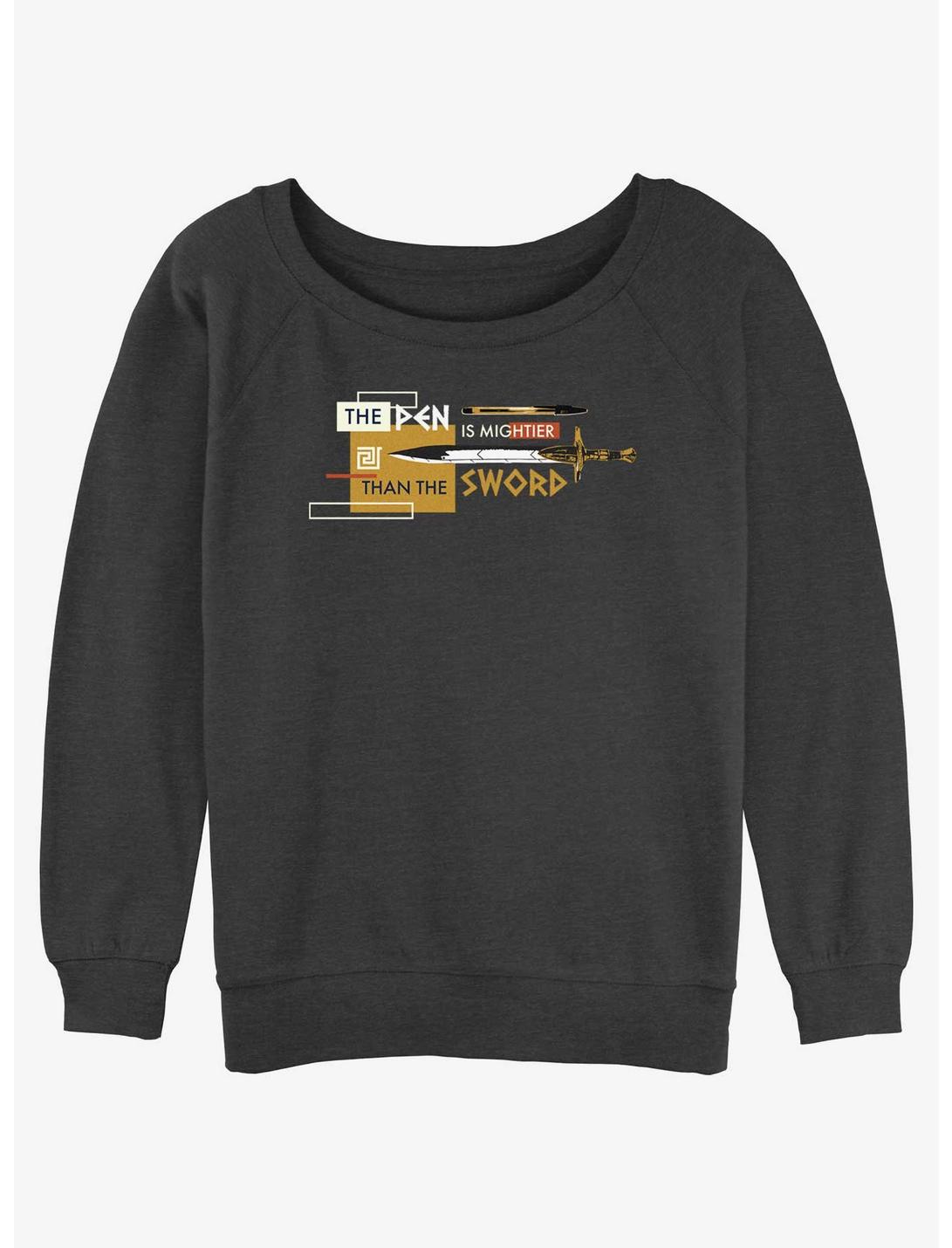 Disney Percy Jackson And The Olympians The Pen Is Mightier Than The Sword Girls Slouchy Sweatshirt, CHAR HTR, hi-res