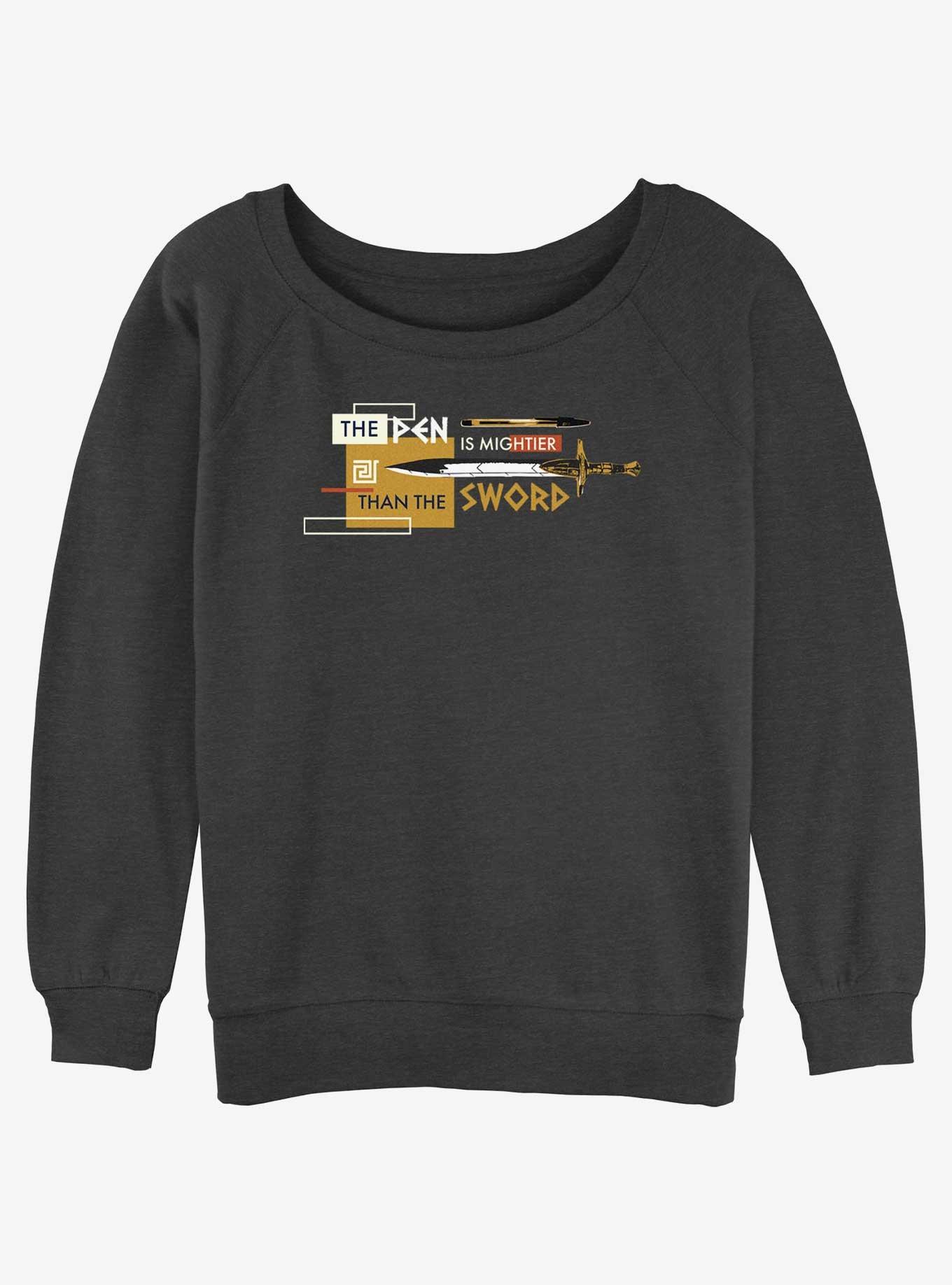 Disney Percy Jackson And The Olympians The Pen Is Mightier Than The Sword Girls Slouchy Sweatshirt, CHAR HTR, hi-res