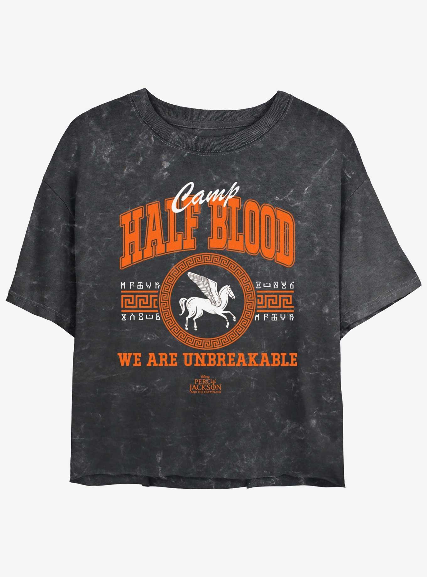 Disney Percy Jackson And The Olympians Camp Half Blood Collegiate Mineral Wash Girls Crop T-Shirt, , hi-res