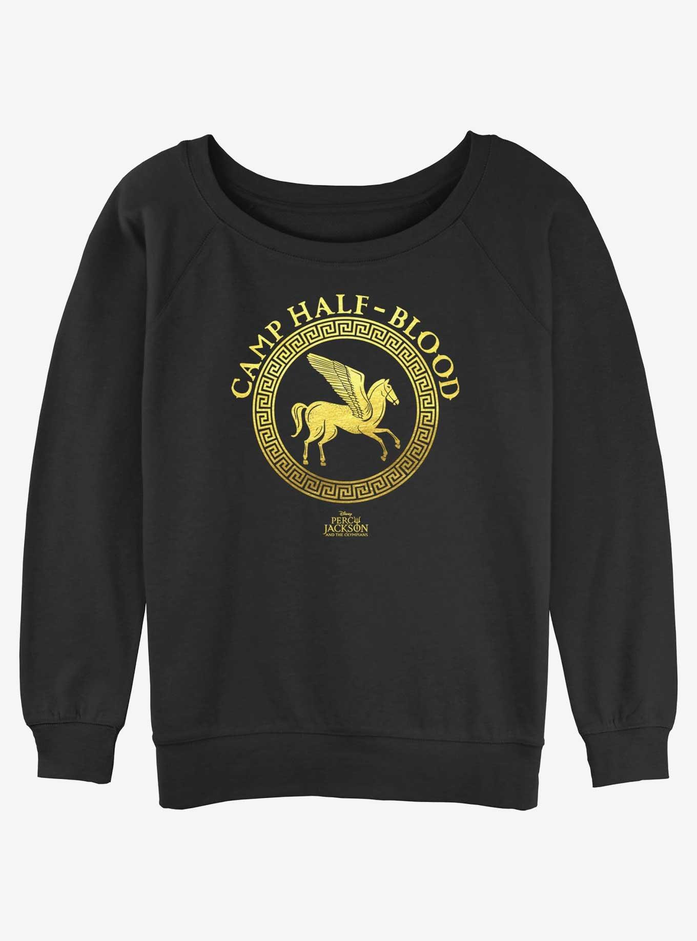 Disney Percy Jackson And The Olympians Camp Half Blood Emblem Logo Girls Slouchy Sweatshirt, BLACK, hi-res