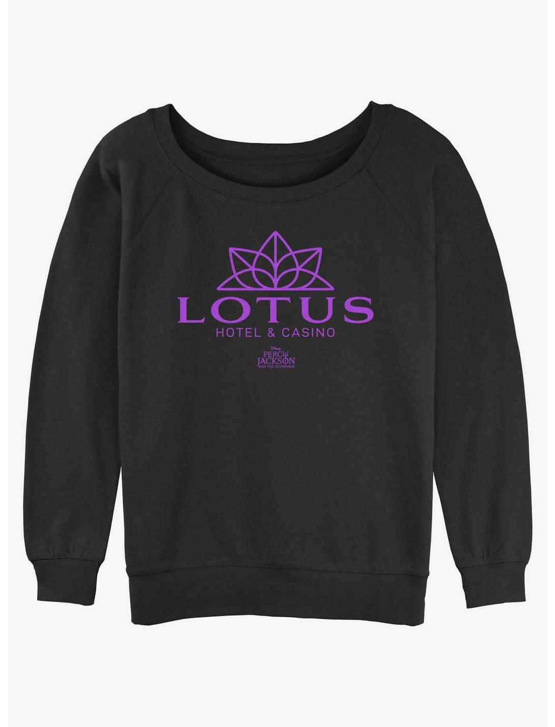 Disney Percy Jackson And The Olympians Lotus Hotel & Casino Logo Girls Slouchy Sweatshirt, BLACK, hi-res