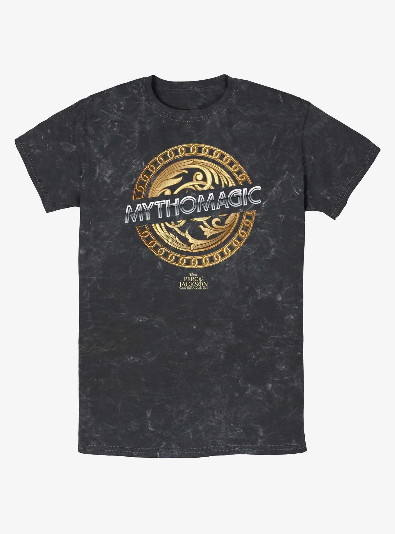 Disney Percy Jackson And The Olympians Mythomagic Logo Mineral Wash T-Shirt, BLACK, hi-res