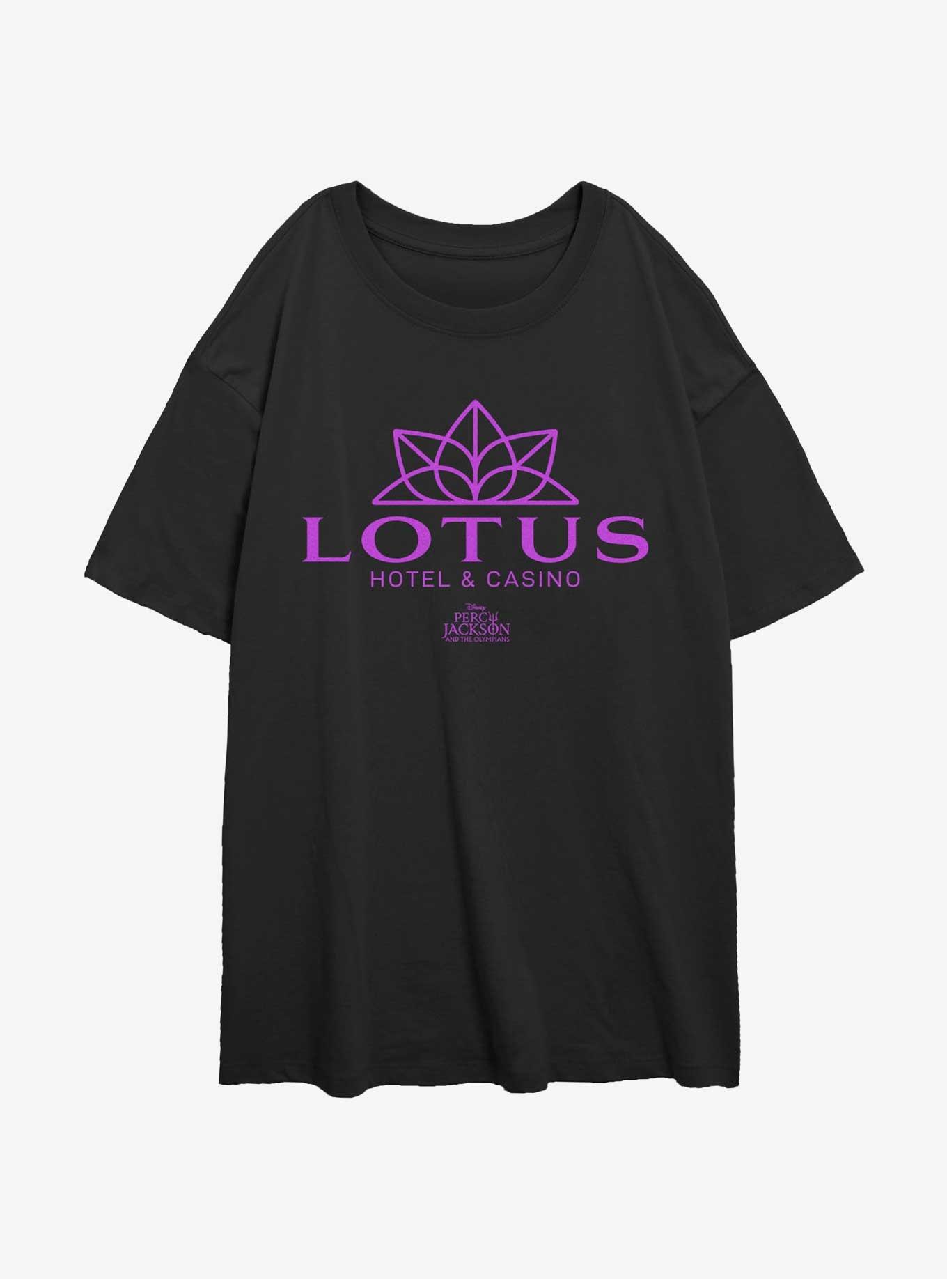 Disney Percy Jackson And The Olympians Lotus Hotel & Casino Logo Girls Oversized T-Shirt, BLACK, hi-res