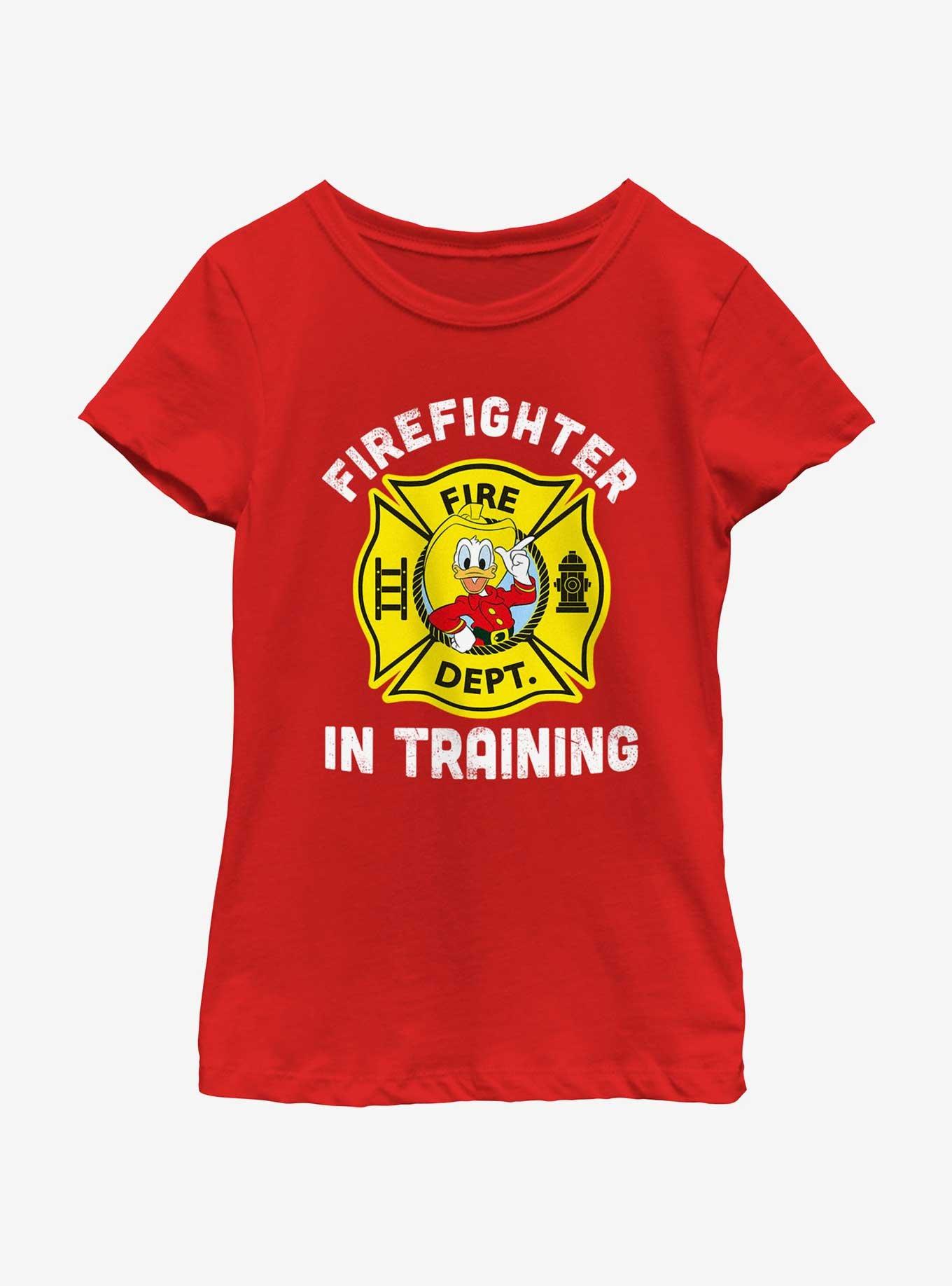 Disney Mickey Mouse Donald Firefighter In Training Girls Youth T-Shirt, RED, hi-res