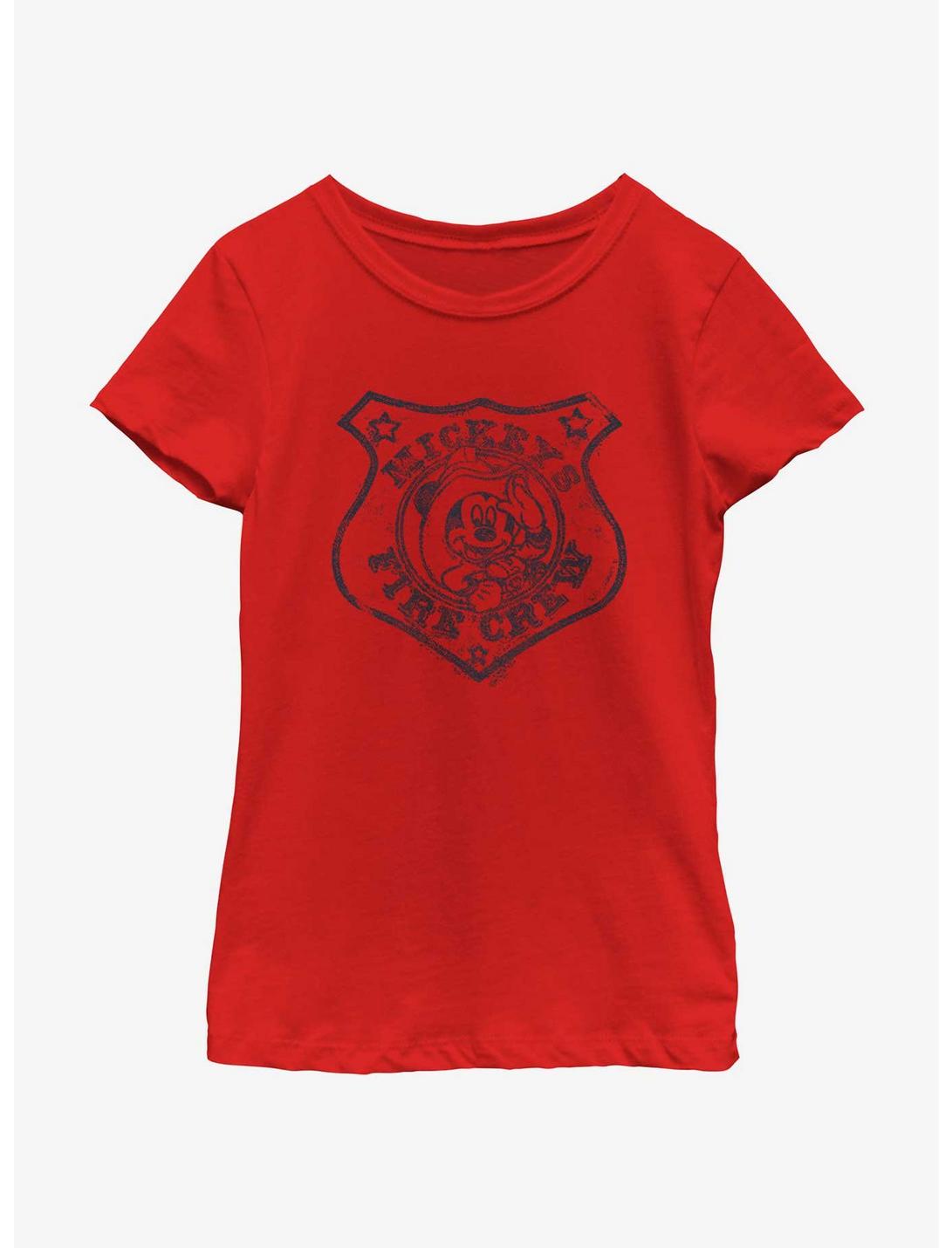 Disney Mickey Mouse Mickey's Fire Crew Badge Girls Youth T-Shirt, RED, hi-res