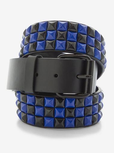Black & Blue Three Row Pyramid Stud Belt | Hot Topic display picture 1